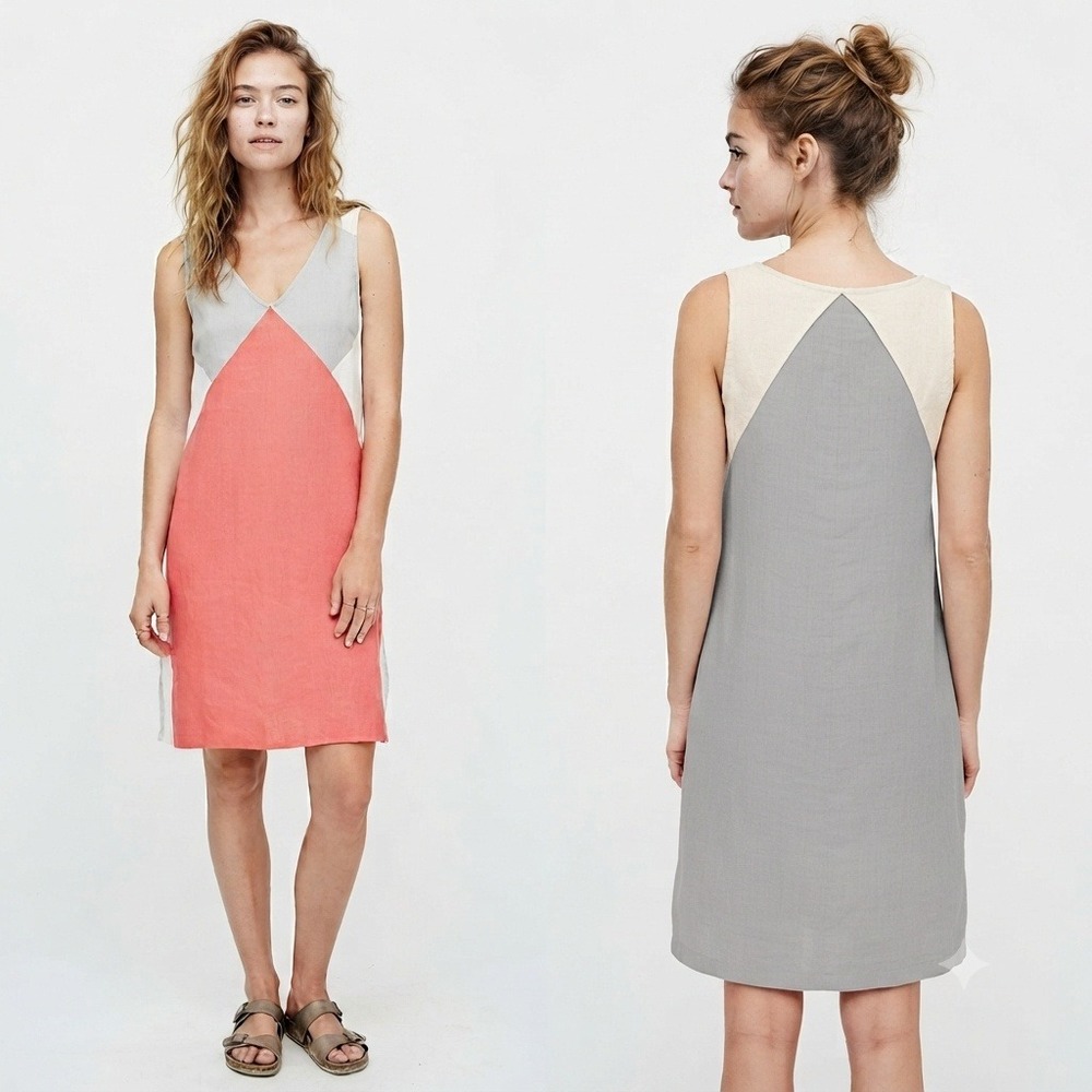 For Cynthia‎ Dress Womans Medium Linen Blend S Shift Dress Coral Grey Sleeveless